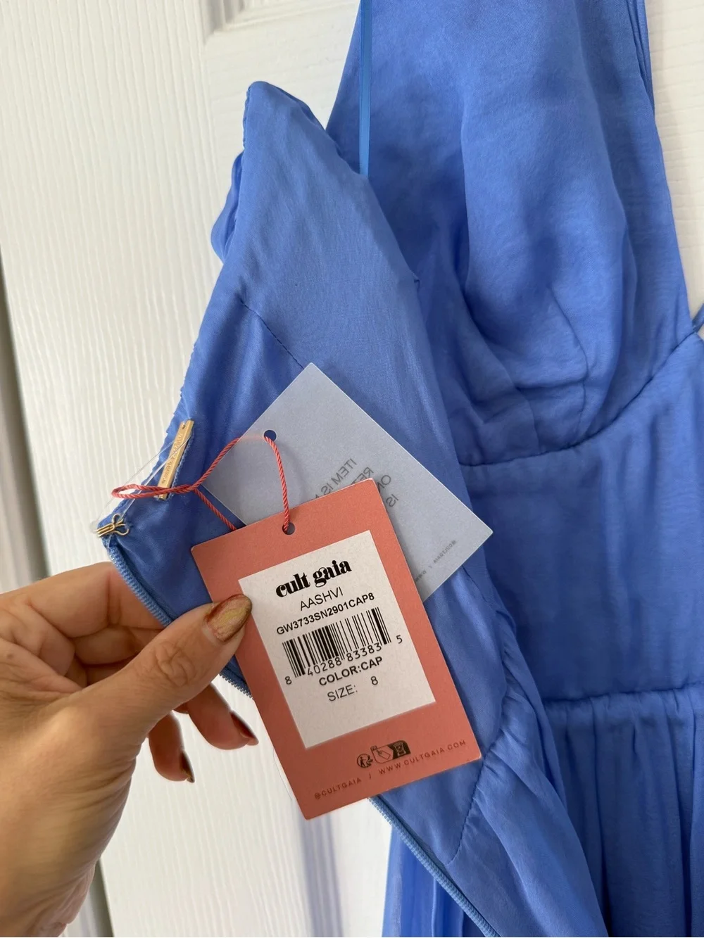 Cult Gaia Aashvi Plunging Halter Neck Silk Gown Capri Blue NEW with tags - Picture 6 of 8